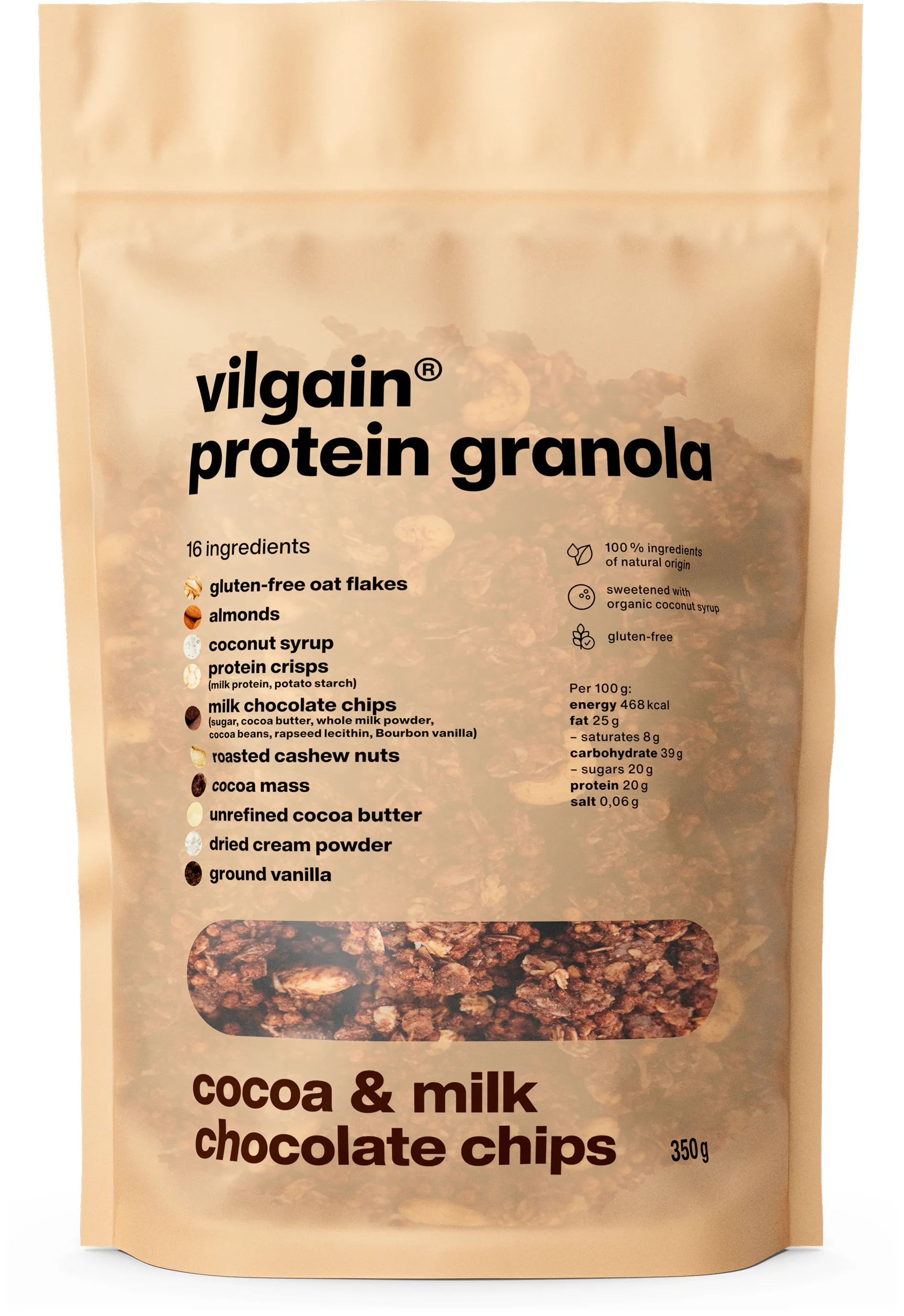 Vilgain Protein Granola Kakao a mléčná čokoláda 350 g