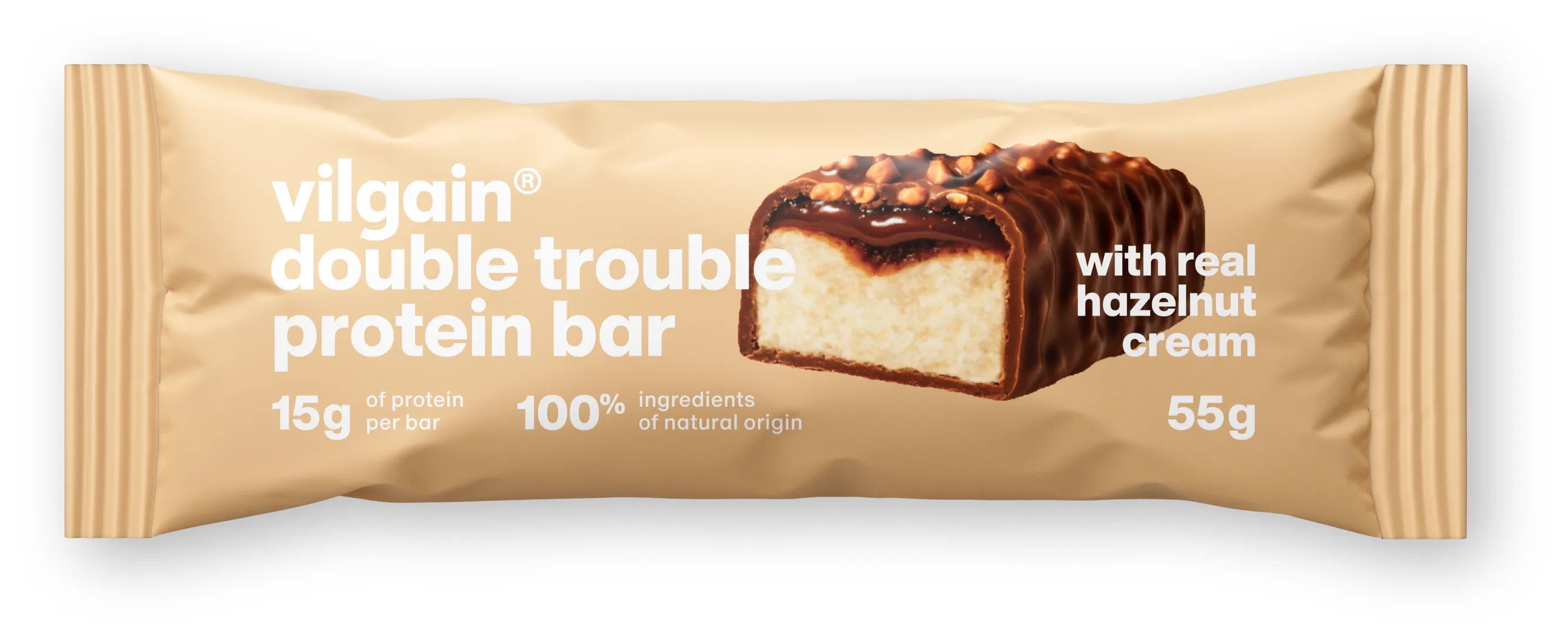 Vilgain Double Trouble Protein Bar Lískooříškový krém s mléčnou čokoládou 55 g