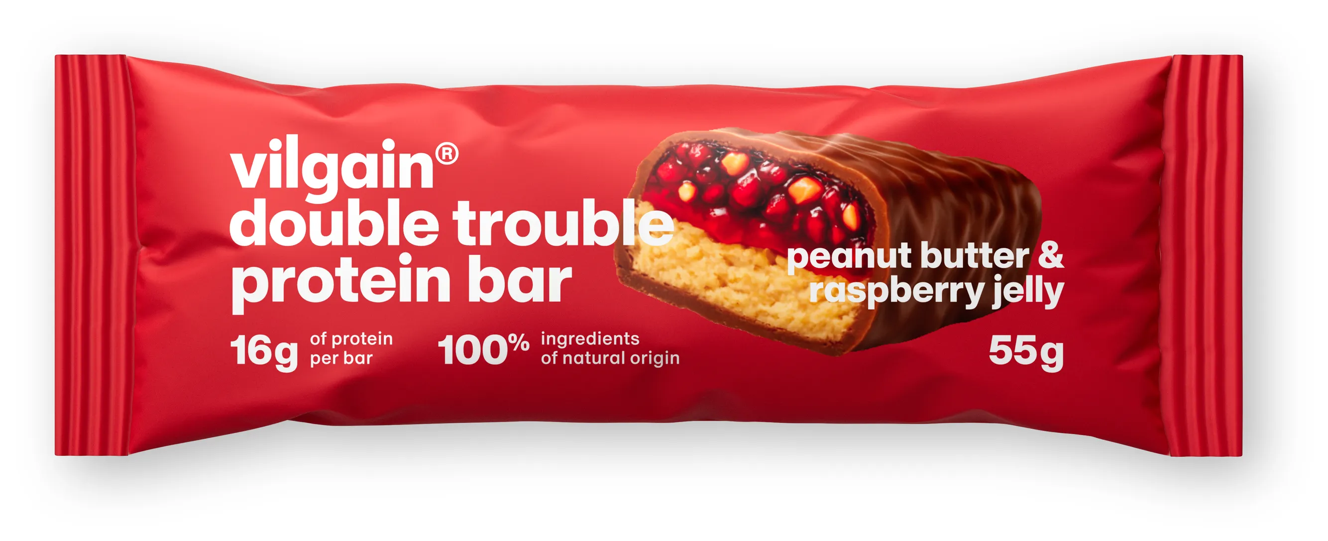 Vilgain Double Trouble Protein Bar arašídové máslo & malinový džem 55 g