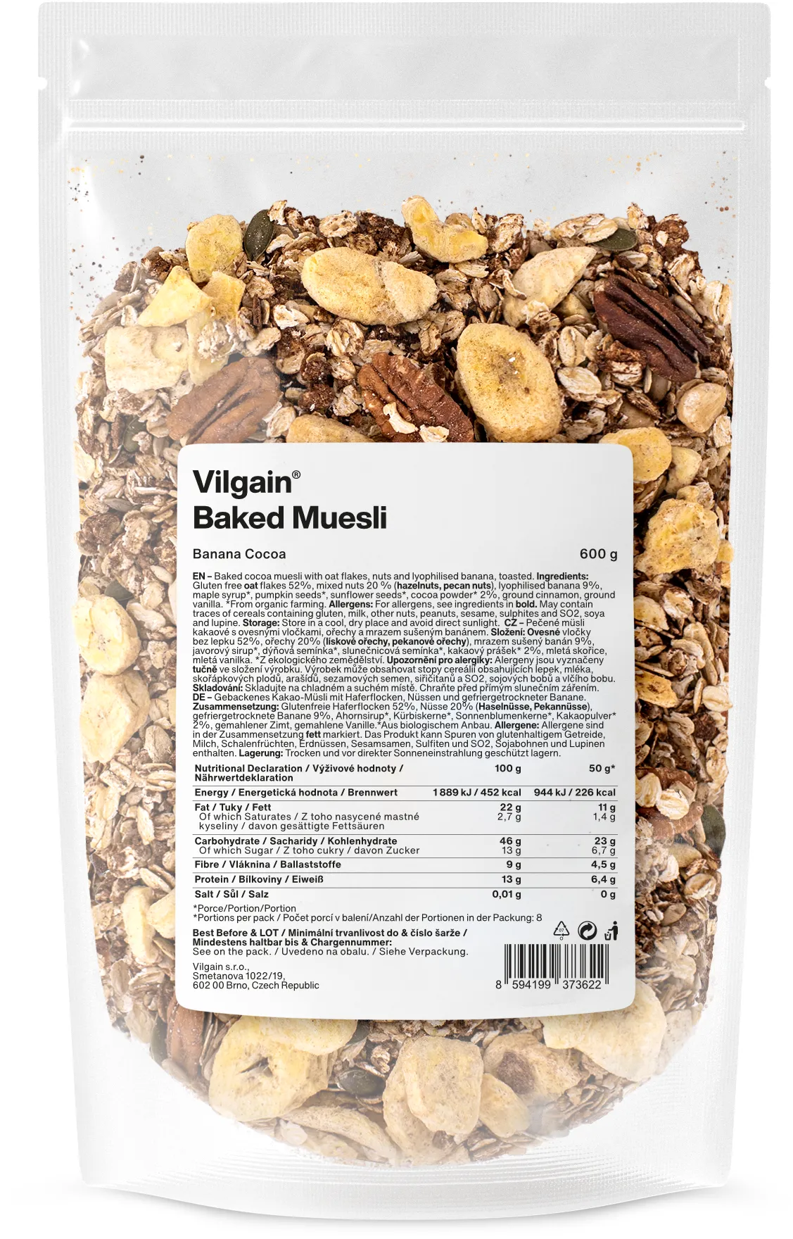 Vilgain Pečené müsli banán, kakao & skořice 600 g