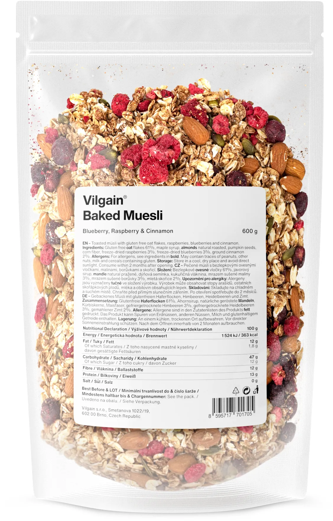 Vilgain Pečené müsli borůvky, maliny & skořice 600 g