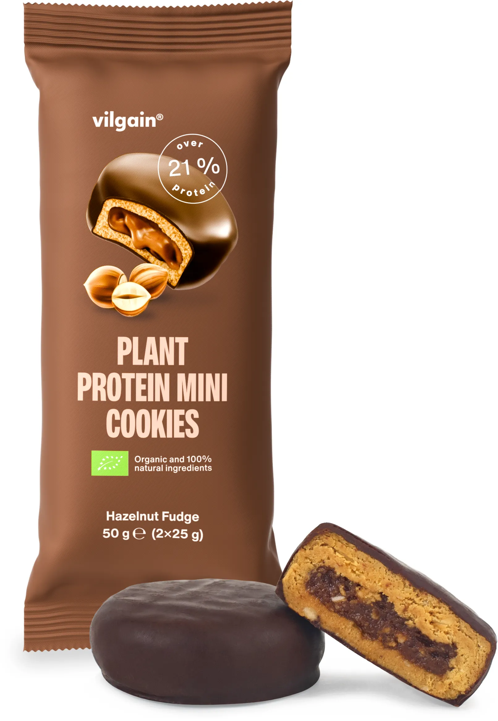 Vilgain Plant Protein Mini Cookies BIO Lískooříškový fondán 50 g (2 x 25 g)