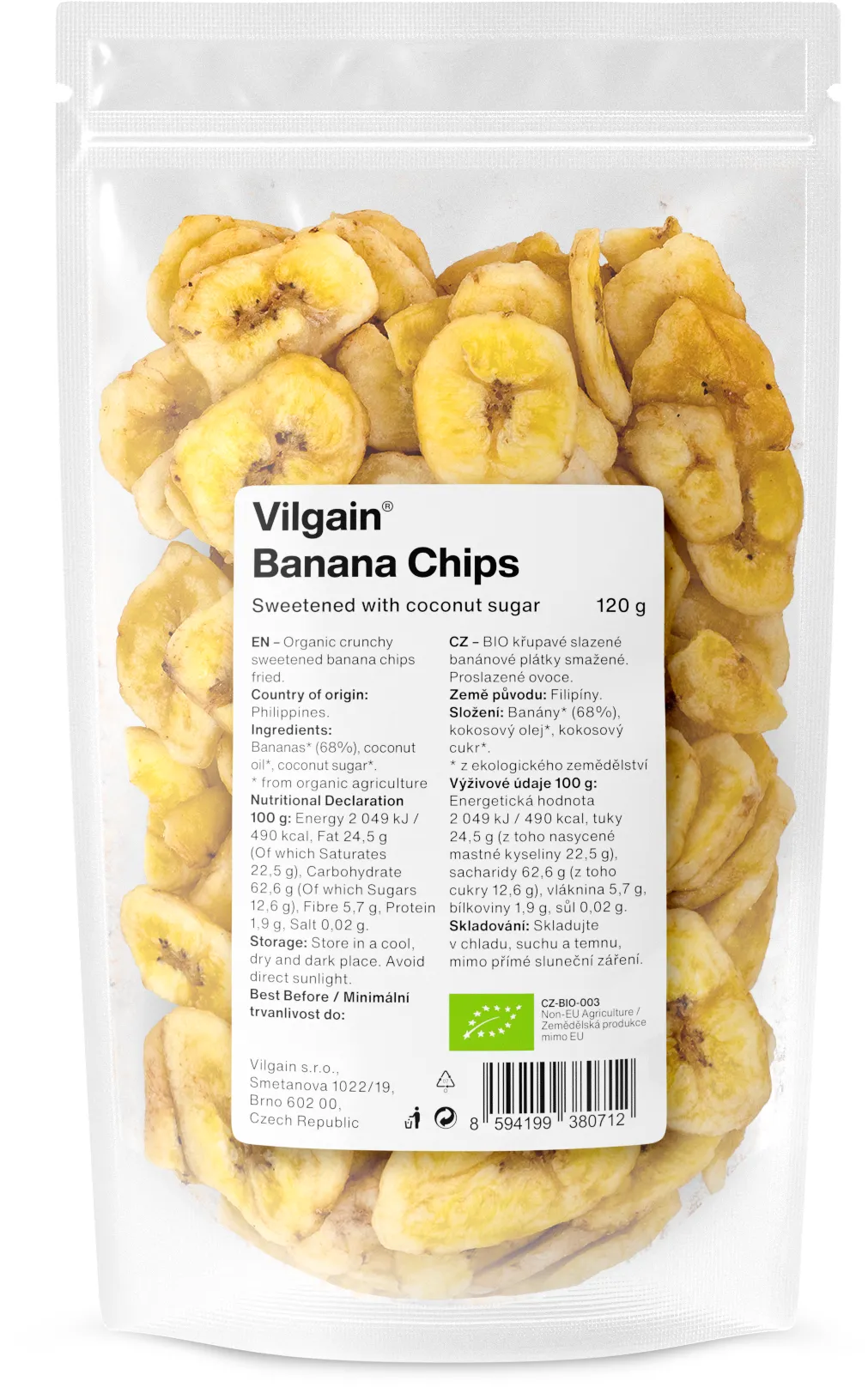 Vilgain Bananové chipsy BIO slazené kokosovým cukrem 120 g