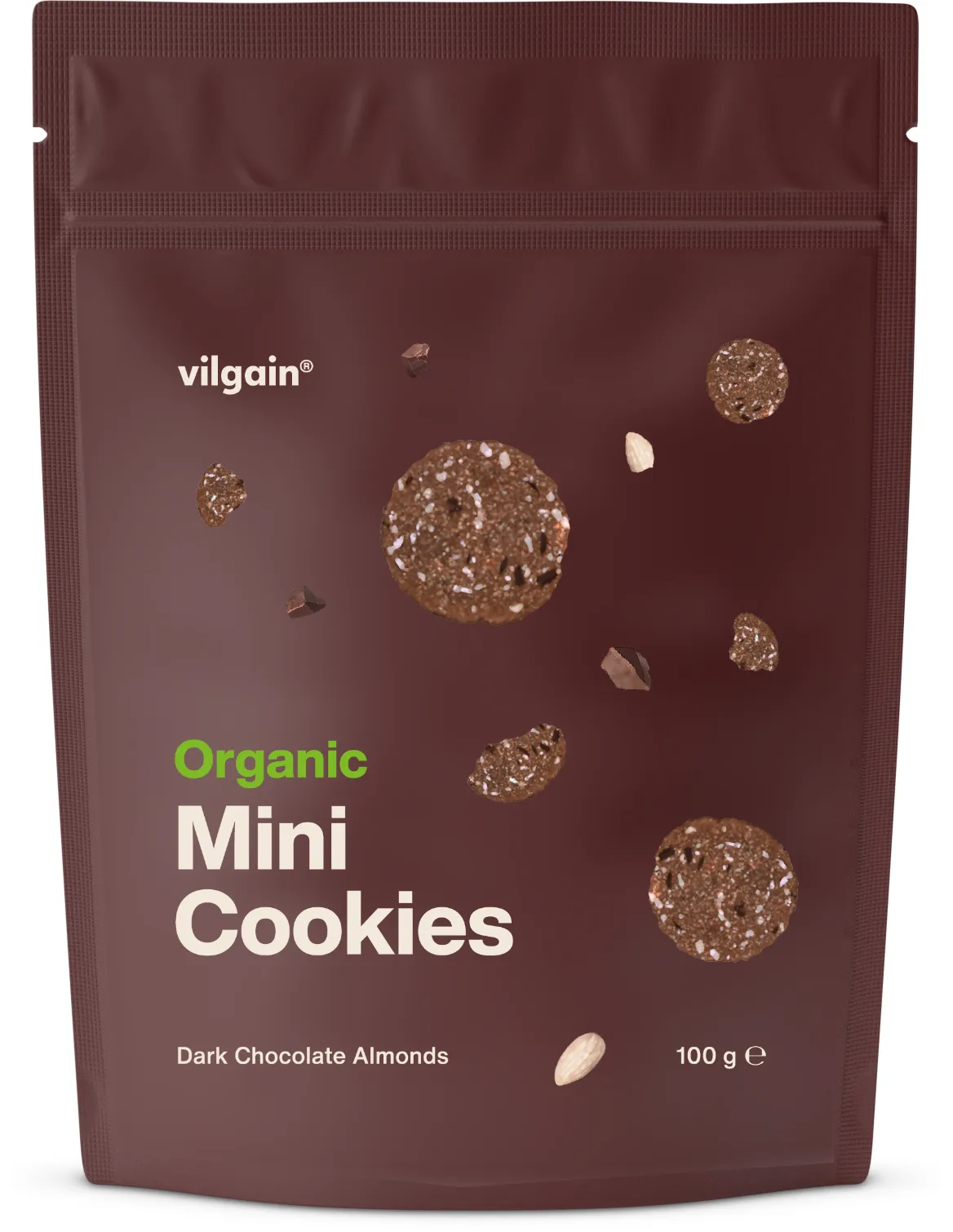 Vilgain Mini Cookies BIO mandle s hořkou čokoládou 100 g