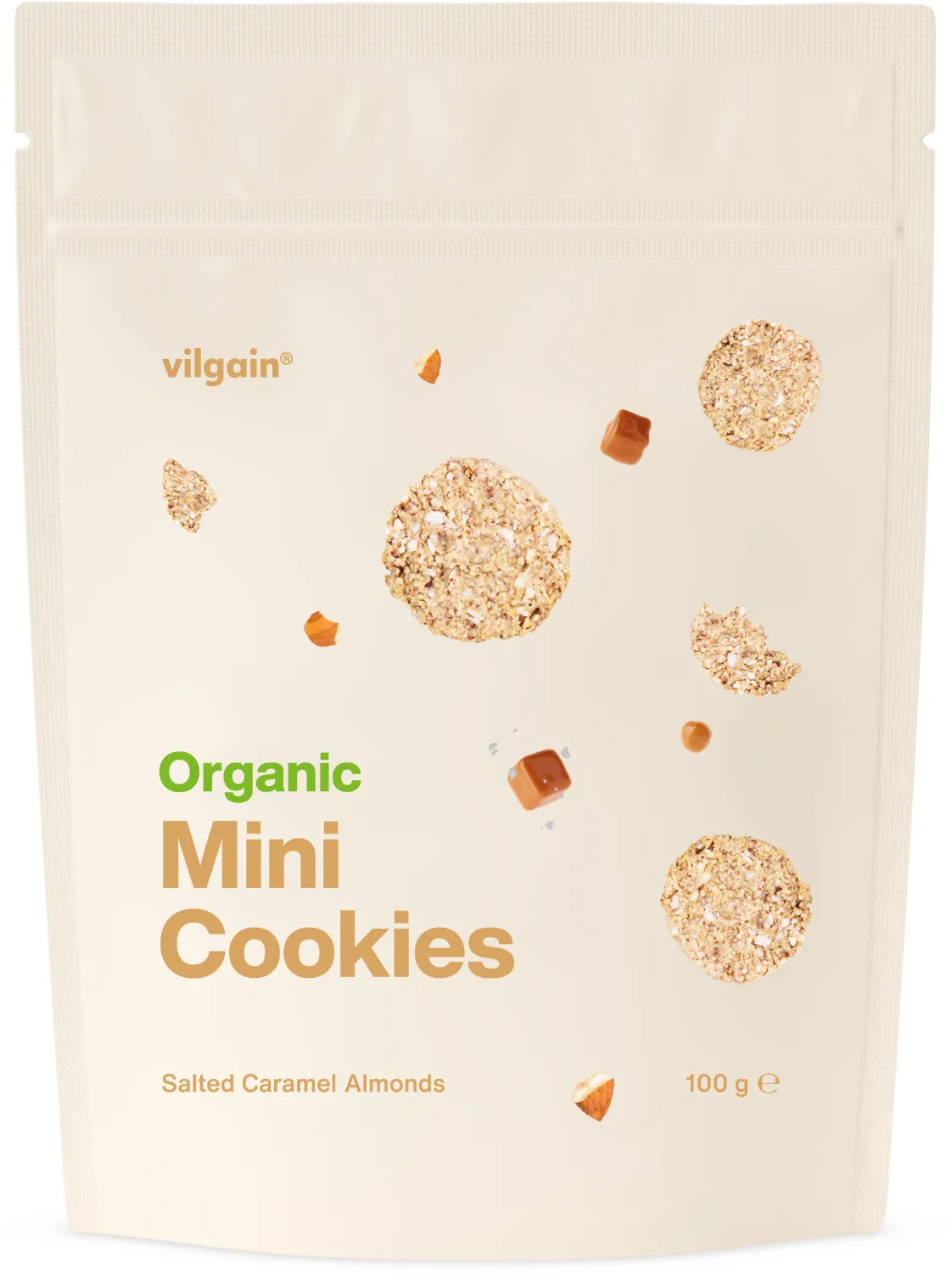 Vilgain Mini Cookies BIO slaný karamel s mandlemi 100 g