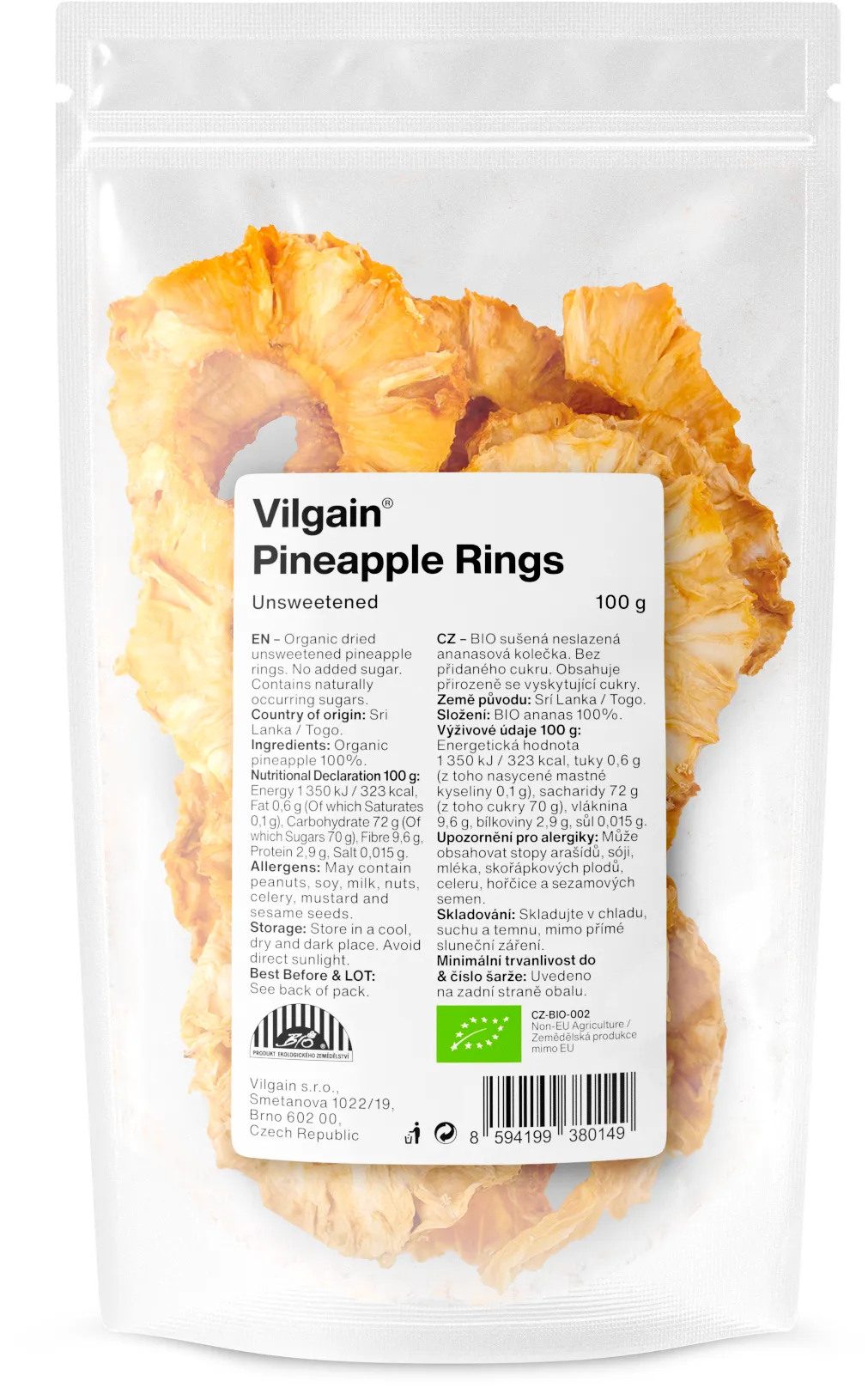 Vilgain Ananas sušený BIO kroužky 100 g