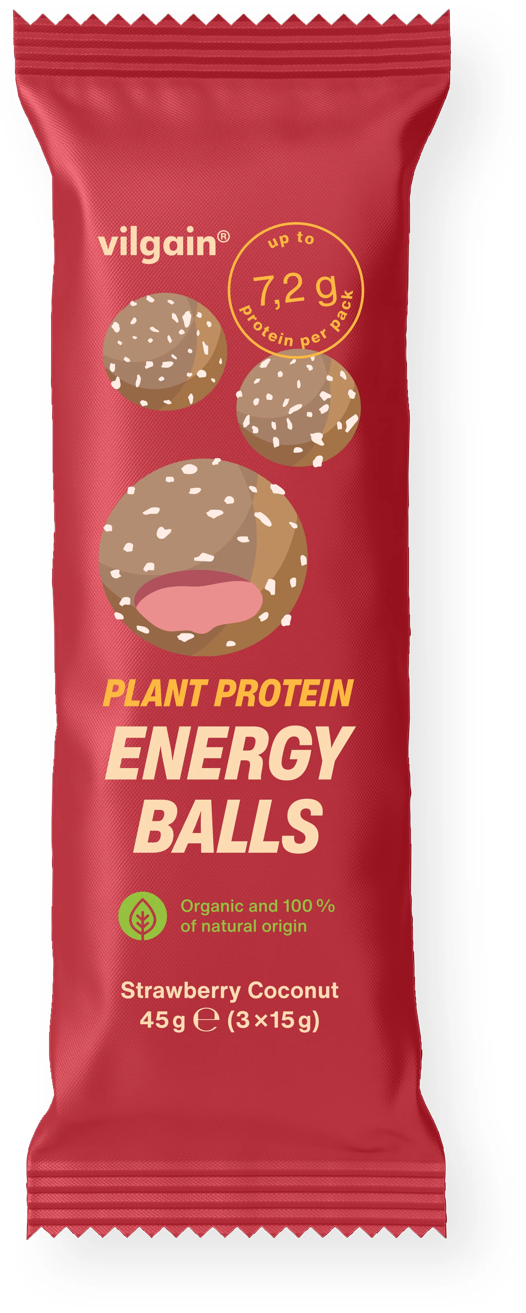 Vilgain Plant Protein Energy Balls BIO Jahoda s kokosem 45 g (3 x 15 g)