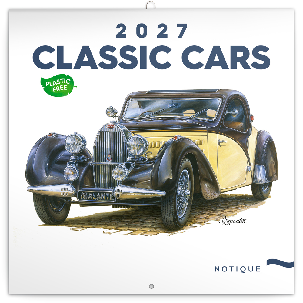 Poznámkový kalendář Classic Cars – Václav Zapadlík 2027, PLASTIC FREE, 30x30 cm