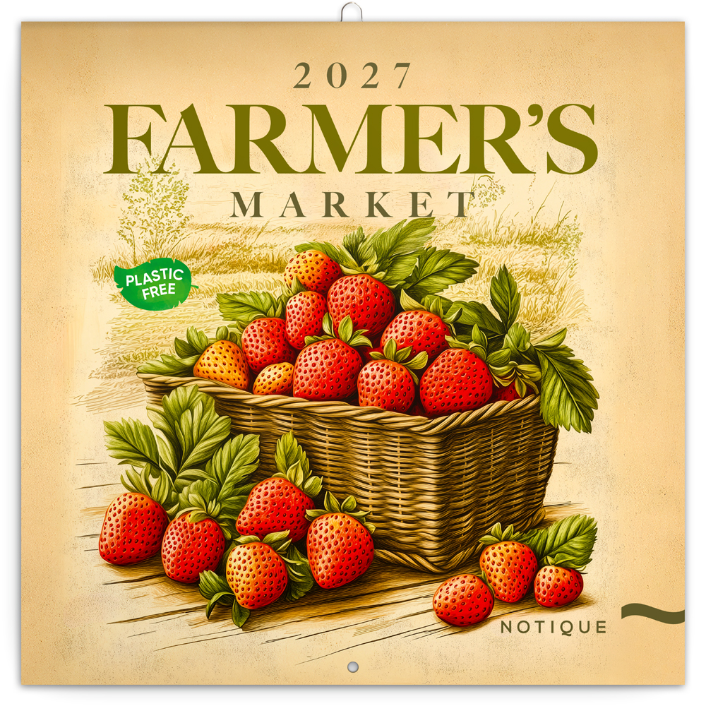 Poznámkový kalendář Farmářské trhy 2027, PLASTIC FREE, 30x30 cm