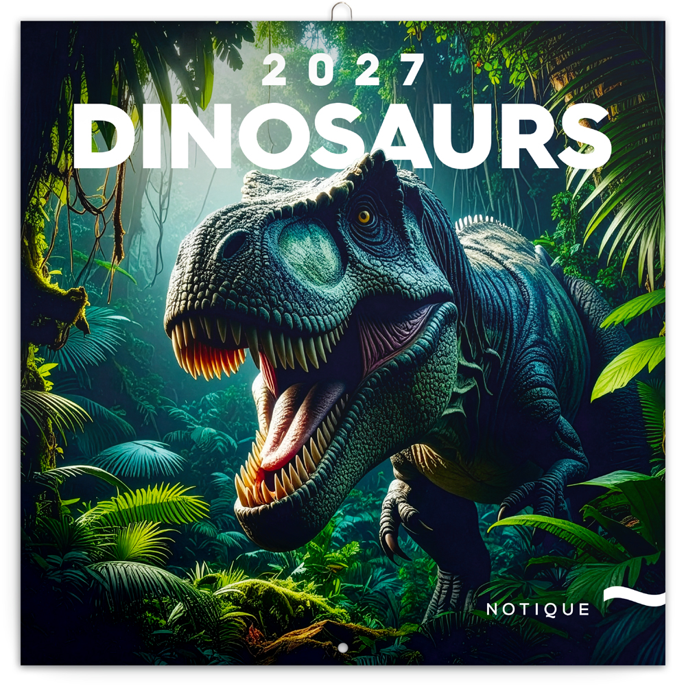 Poznámkový kalendář Dinosauři 2027, 30x30 cm - východní
