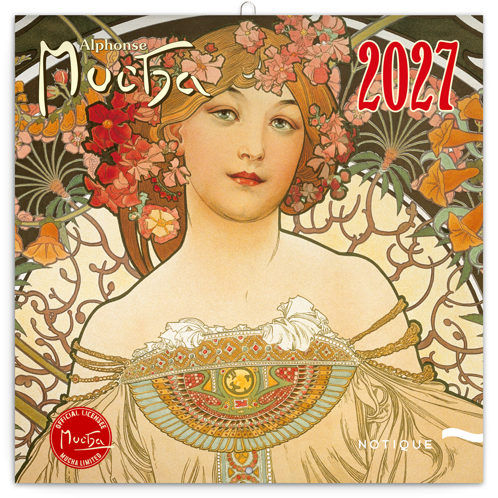 Poznámkový kalendář Alfons Mucha 2027, 30x30 cm - východní