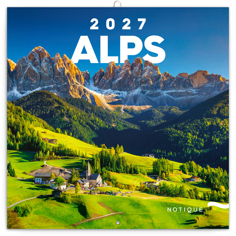 Poznámkový kalendář Alpy 2027, 30x30 cm - východní