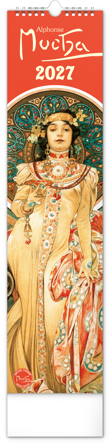 Nástěnný kalendář Alfons Mucha 2027, 12x48 cm