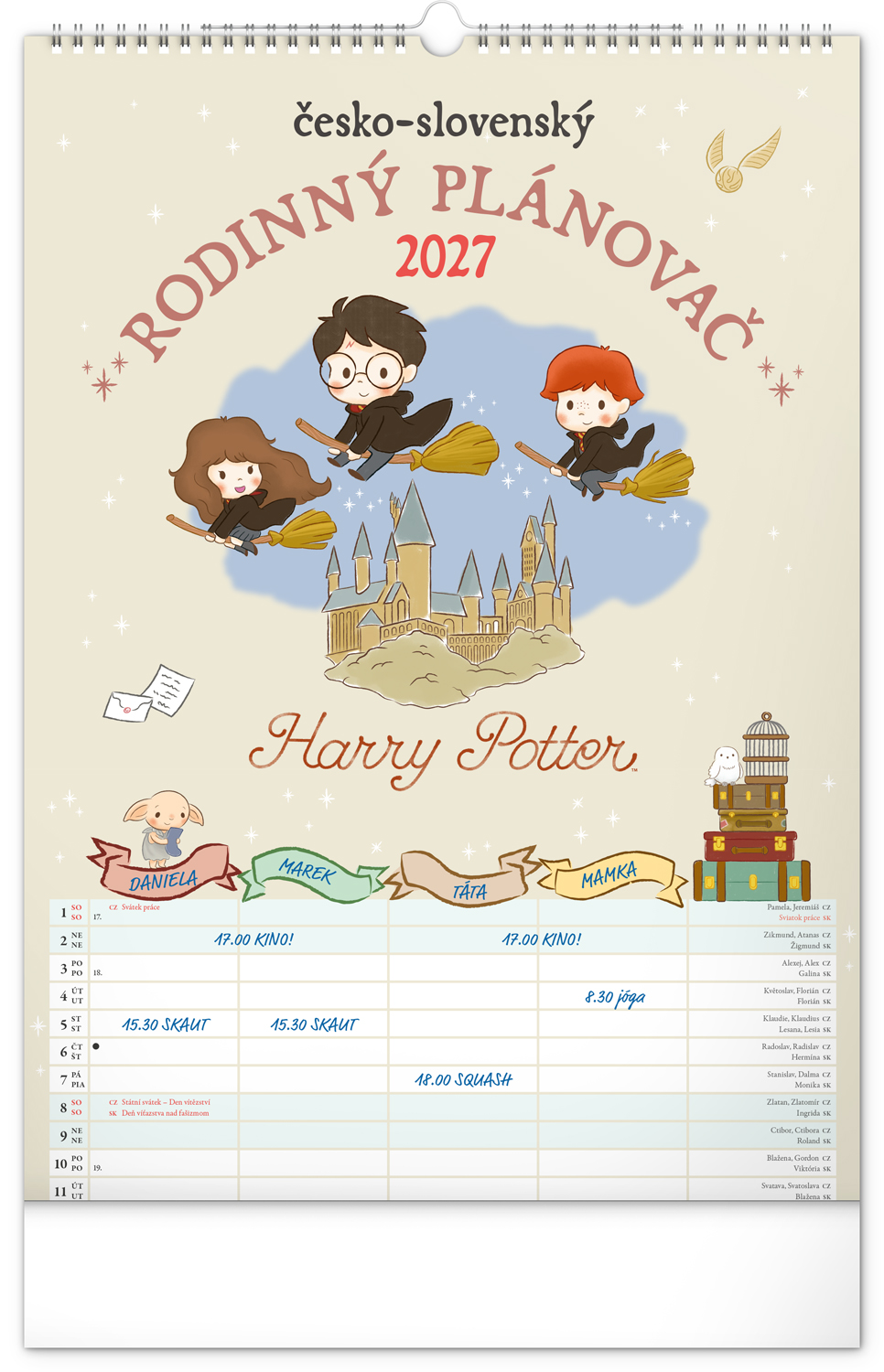 Nástěnný kalendář Rodinný plánovací Harry Potter XL 2027, 33x46 cm