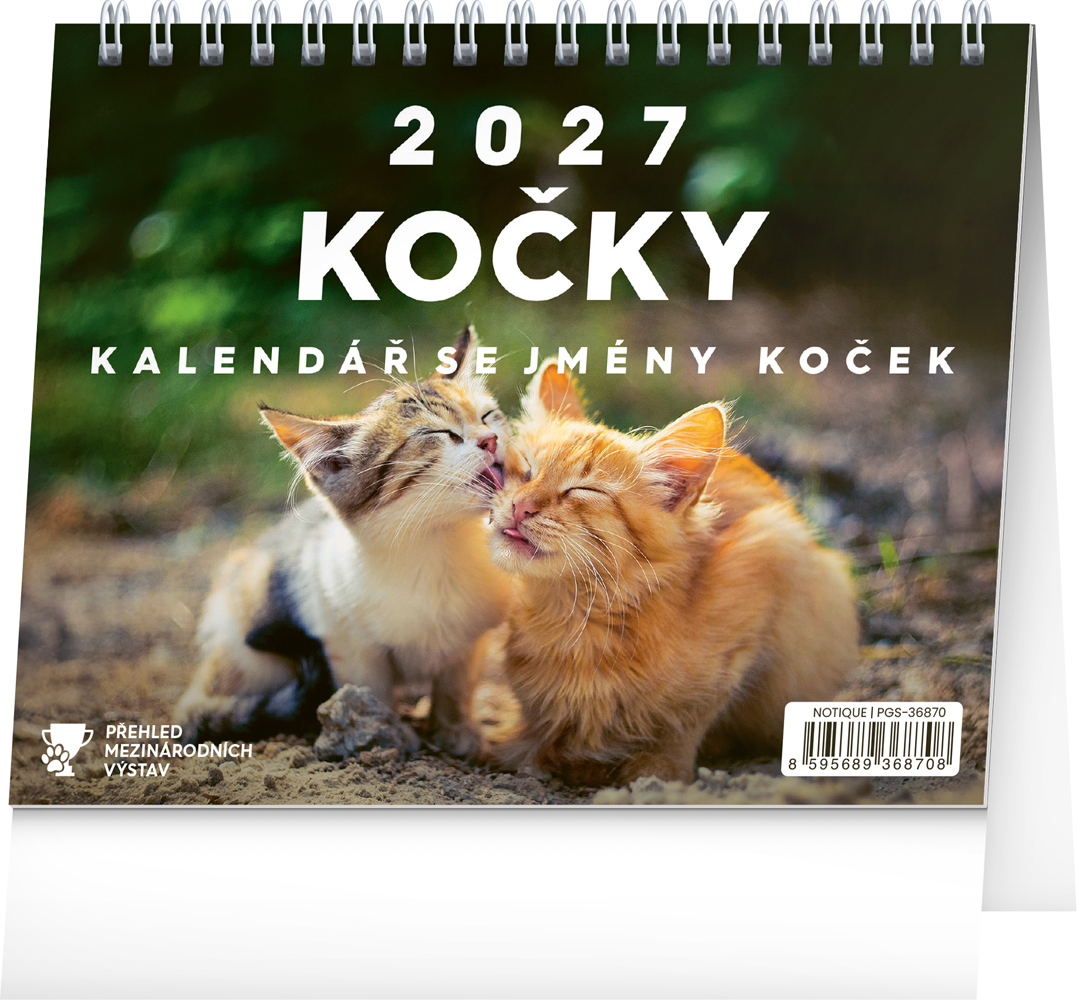 Stolní kalendář Kočky – se jmény koček 2027, 16,5x13 cm
