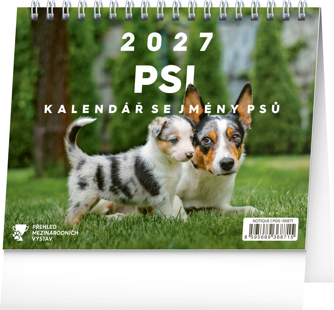 Stolní kalendář Psi – se jmény psů 2027, 16,5x13 cm