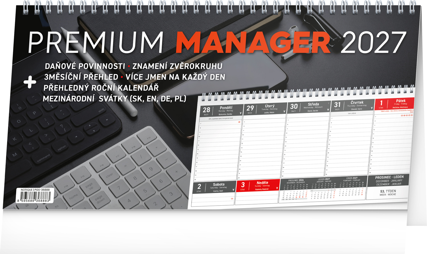 Stolní kalendář Premium Manager 2027, 32x16 cm