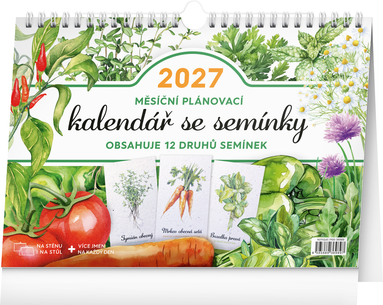 Měsíční plánovací kalendář se semínky 2027, 30x21 cm