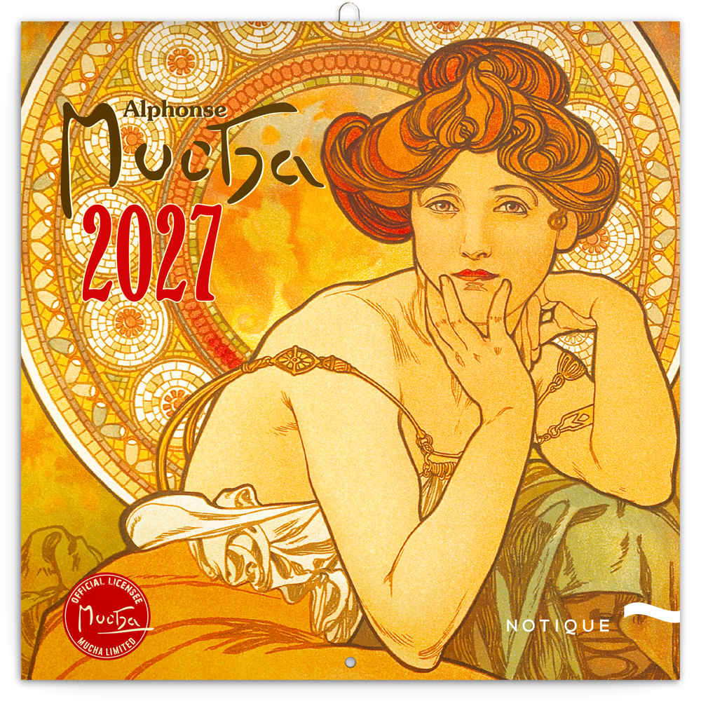 Poznámkový kalendář Alfons Mucha  2027, 20x20 cm