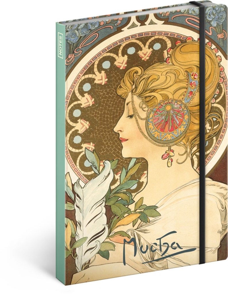 Prázdný notes Alfons Mucha – Pero, 13x21 cm
