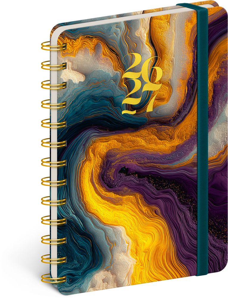 Spirálový 18měsíční diář Petito – Barevný achát 2026/2027, 13x18 cm
