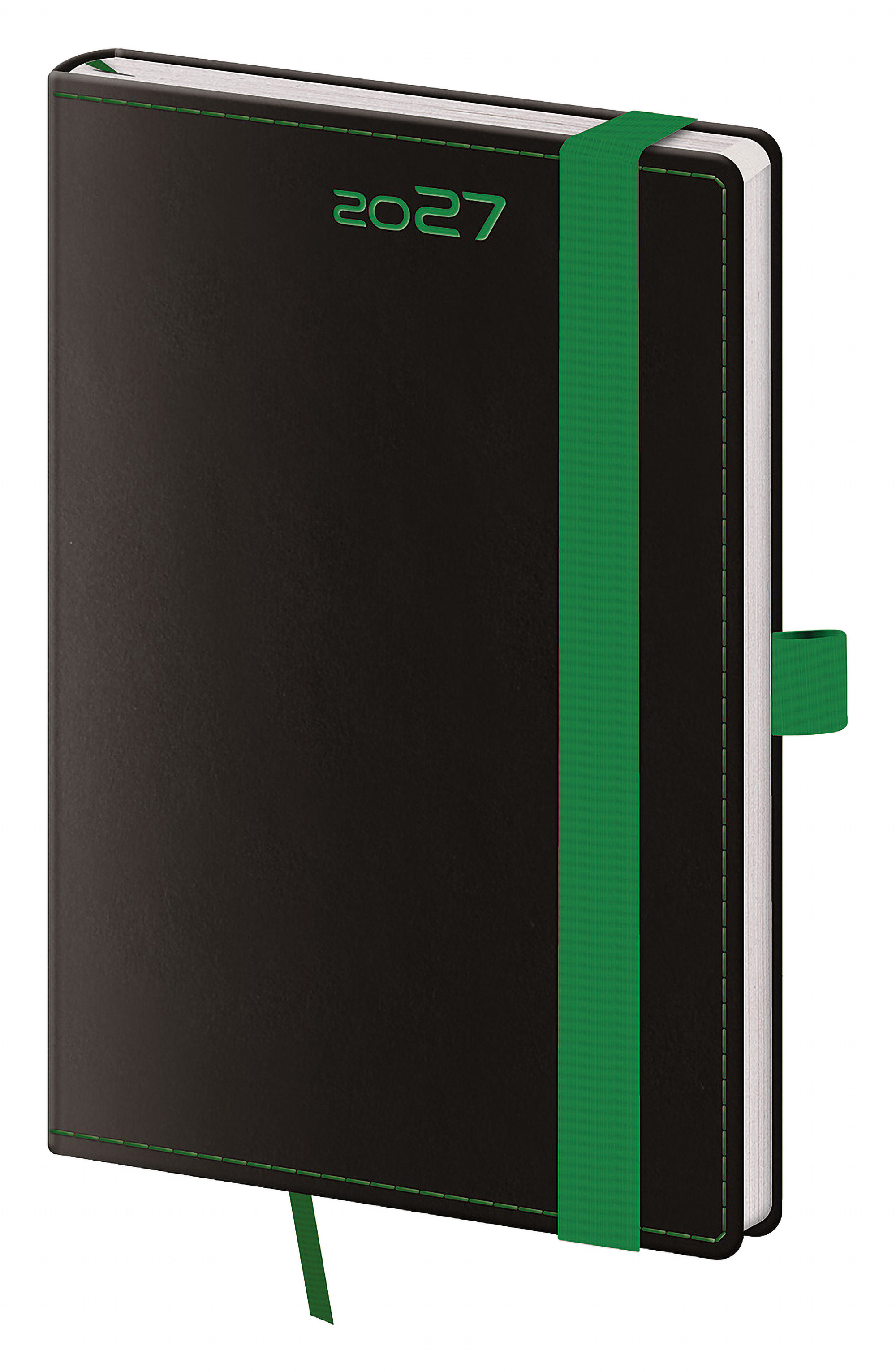 Kapesní diář Black Green s poutkem 2027, A6 - Black Green