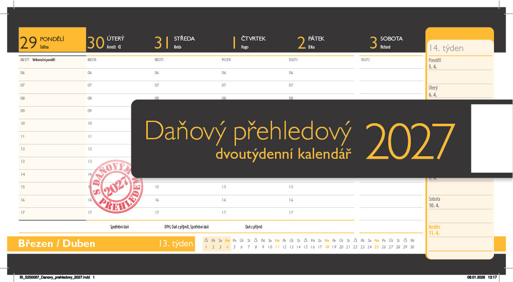 Stolní daňový přehledový kalendář 2027