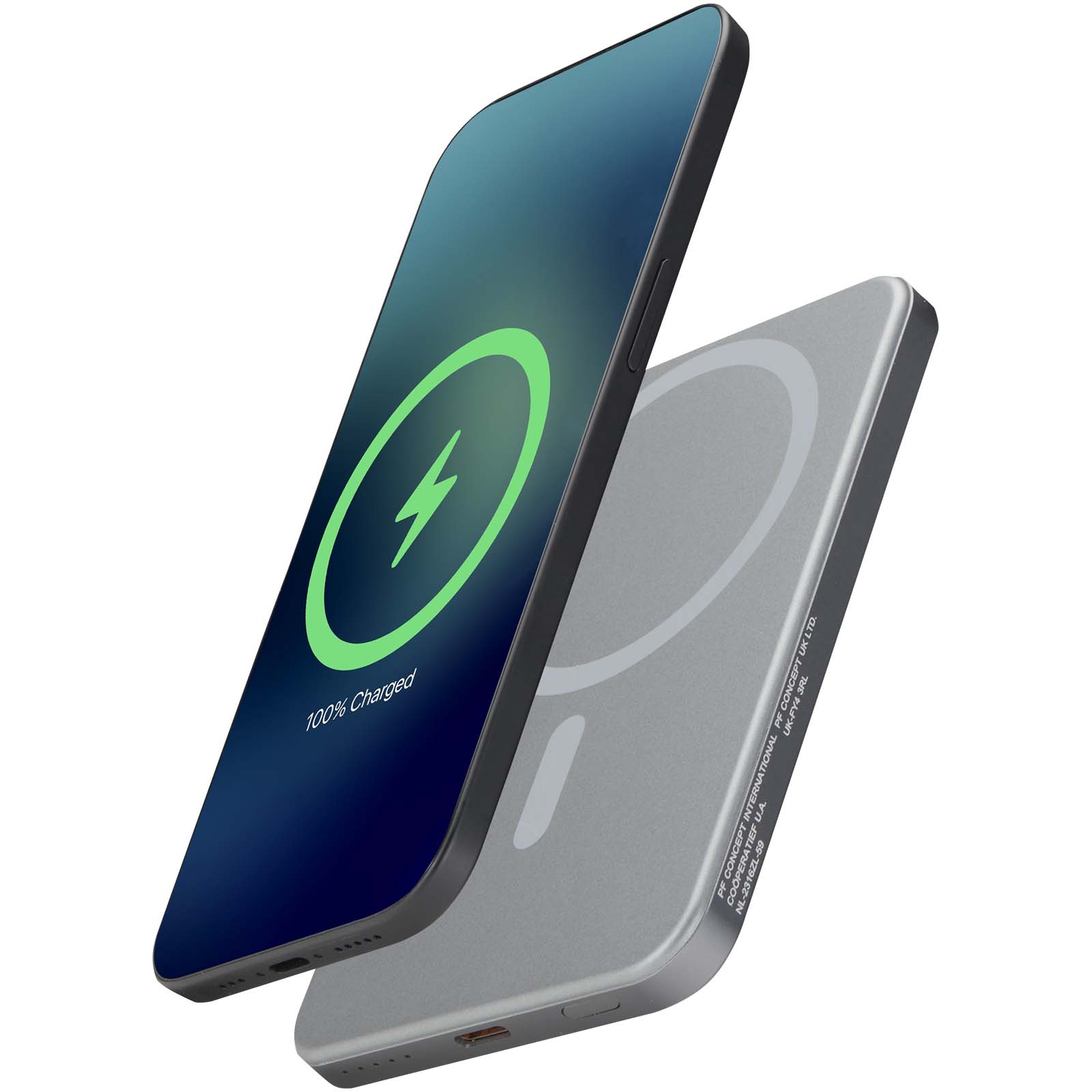 Powerbanka Unbranded Přenosná nabíječka Avis 5000 mAh RCS z recyklovaného hliníku s magnetickým připojením  Gun metal