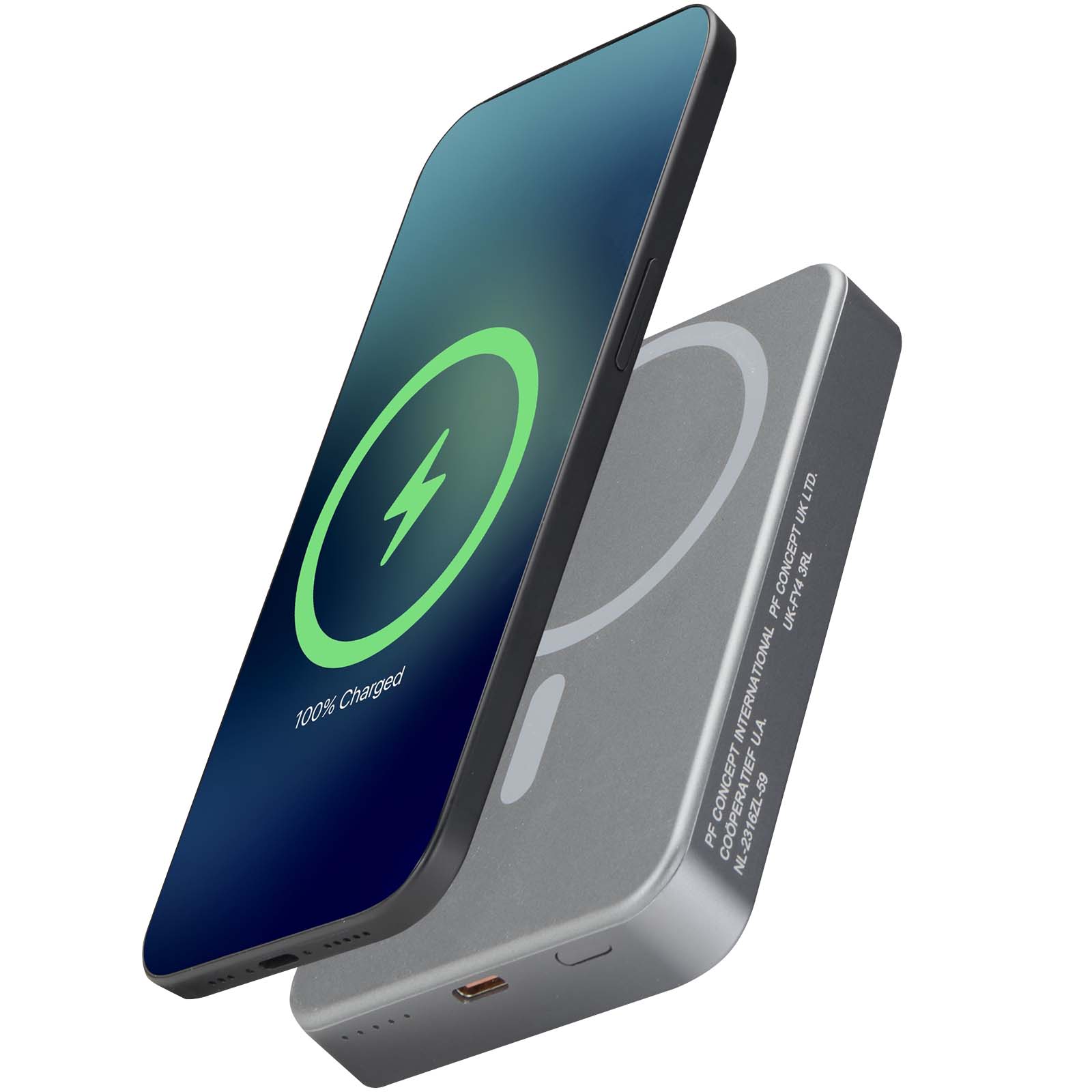 Powerbanka Unbranded Přenosná nabíječka Avis 10 000 mAh z recyklovaného hliníku s magnetickým připojením  Gun metal