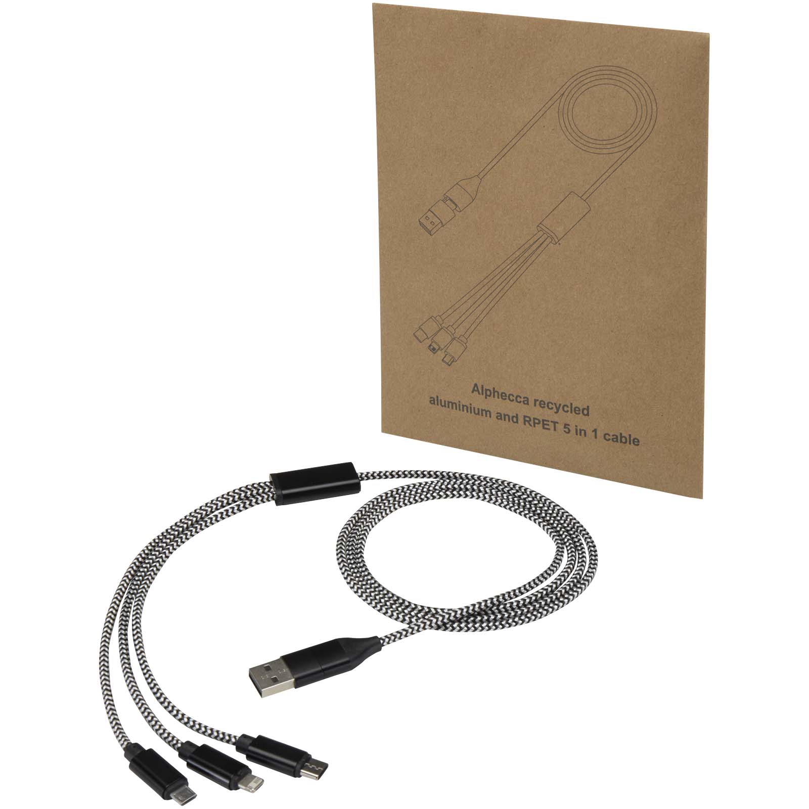 Příslušenství k PC Unbranded Nabíjecí kabel Alphecca z recyklovaného hliníku a RPET, 5 v 1  Solid black