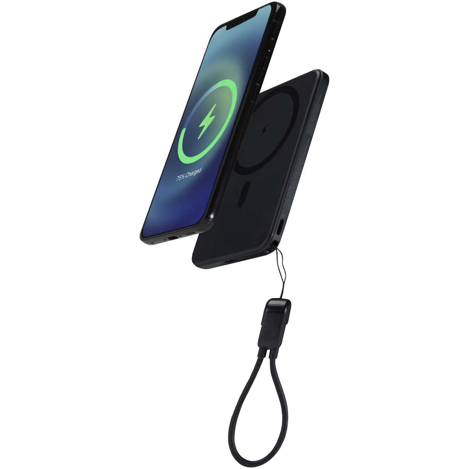 Powerbanka Unbranded Magnetická powerbanka SMART o kapacitě 5000 mAh z recyklovaného plastu s poutkem Solid black