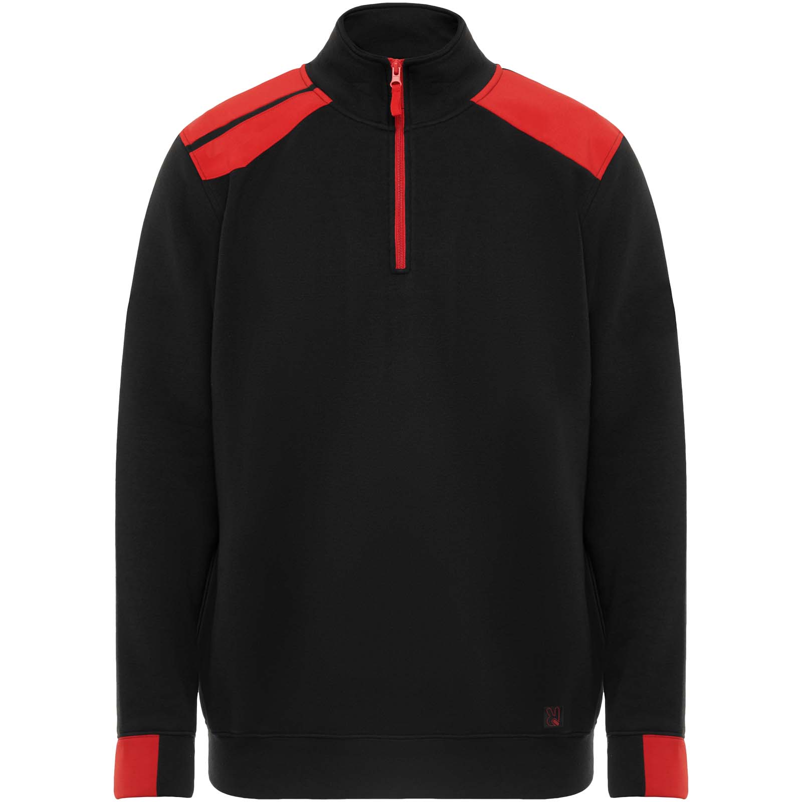 Pracovní oděvy Roly WRK Maverick pánský svetr s polovičním zipem o gramáži 280 g/m2 Solid black, Red