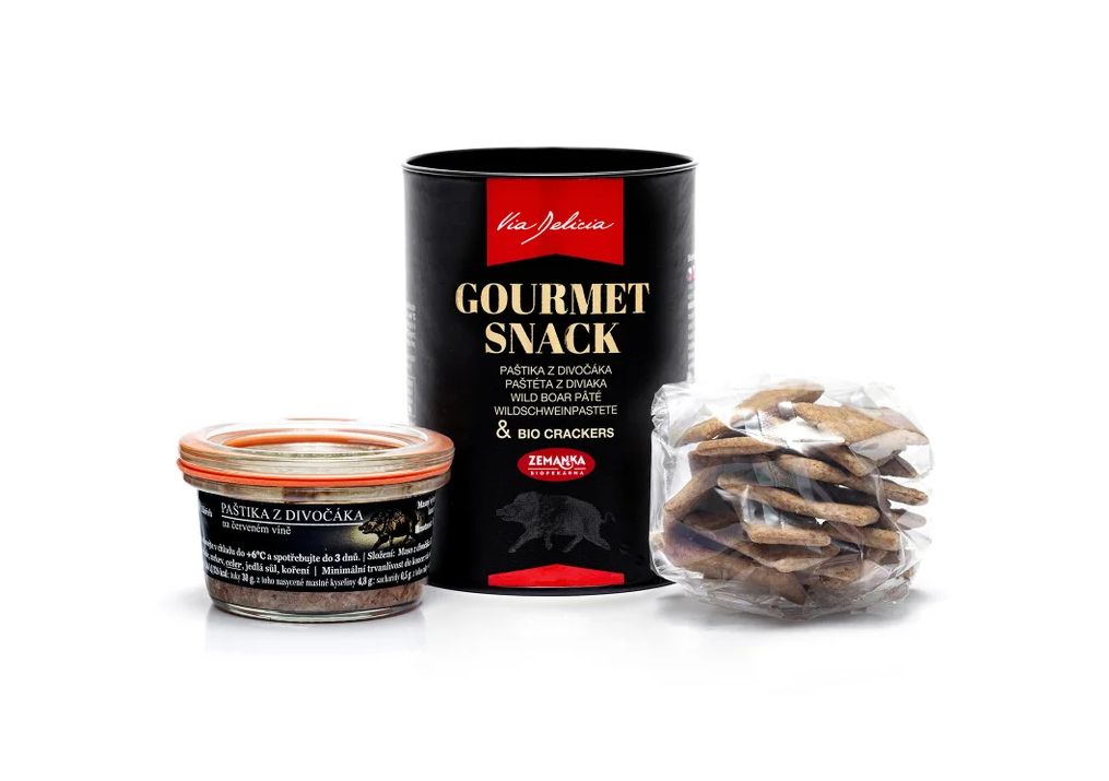 Gourmet snack – Paštika z divočáka a BIO krekry