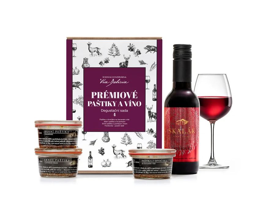 Prémiové paštiky a červené víno - degustační sada