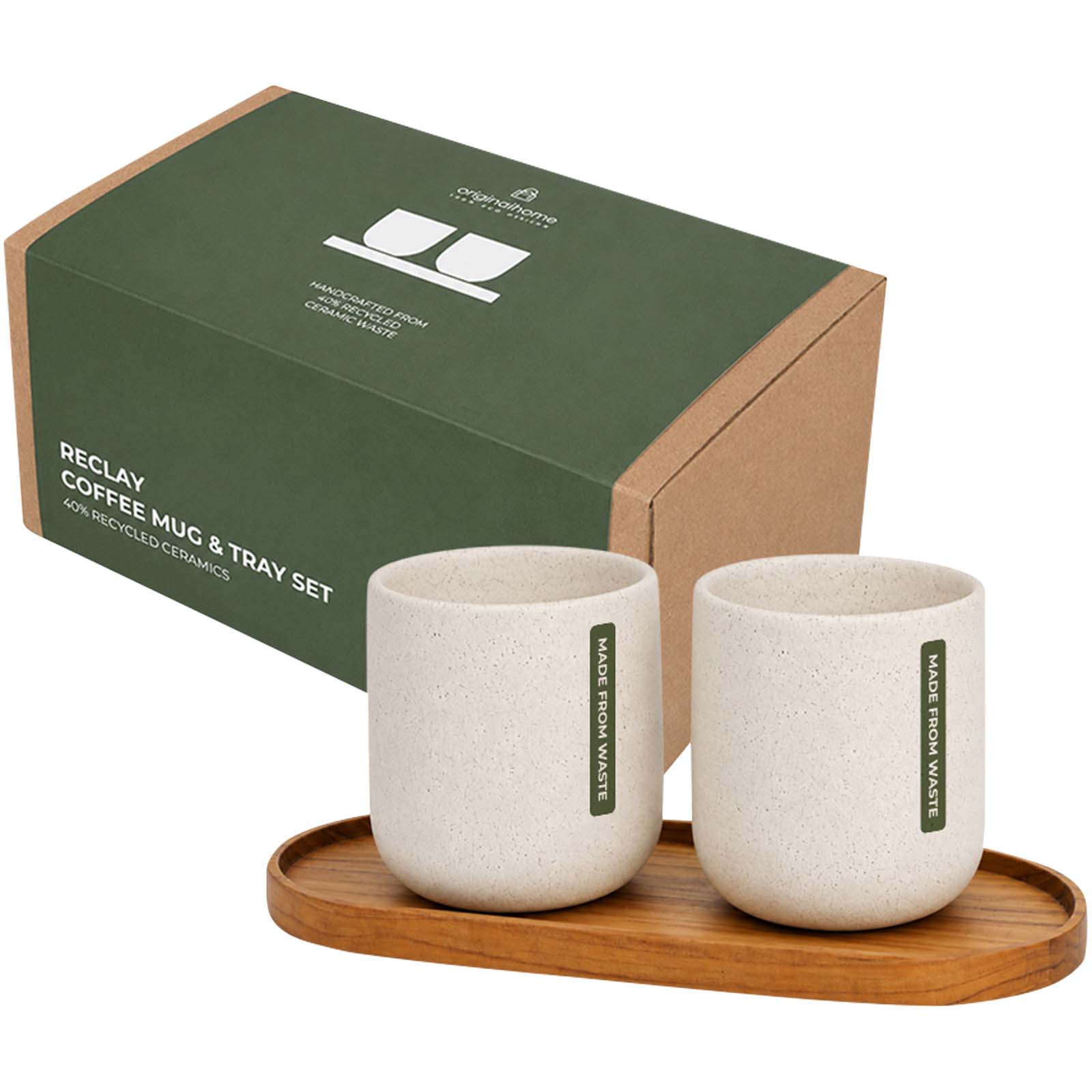 Prkénko Originalhome Sada oválného dřevěného podnosu a keramického hrnku o objemu 150 ml značky Originalhome Wood